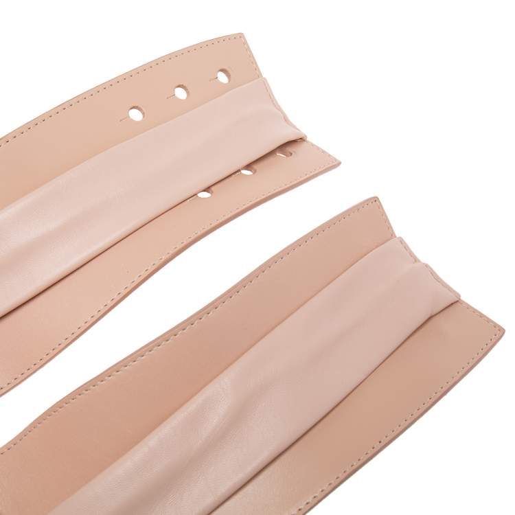 Pre Owned Alexander McQueen Pink Leather Wide Bow Embellished Waist Belt Size 80CM