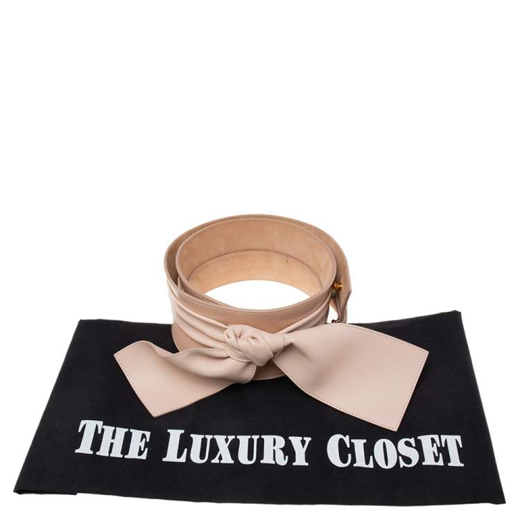 Pre Owned Alexander McQueen Pink Leather Wide Bow Embellished Waist Belt Size 80CM