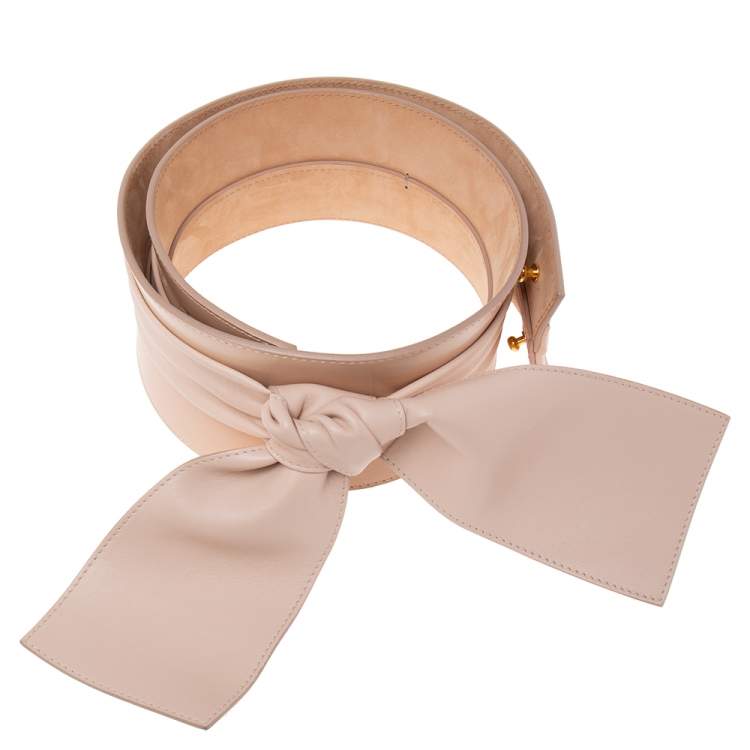 Pre Owned Alexander McQueen Pink Leather Wide Bow Embellished Waist Belt Size 80CM