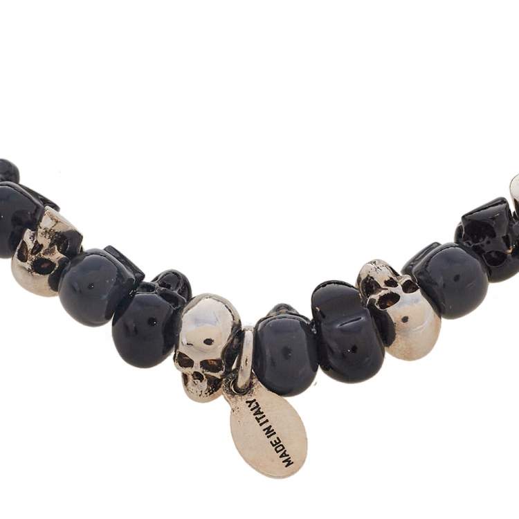 Pre Owned Alexander McQueen Brass Anthracite and Silver Tone Metal Stretchable Bracelet