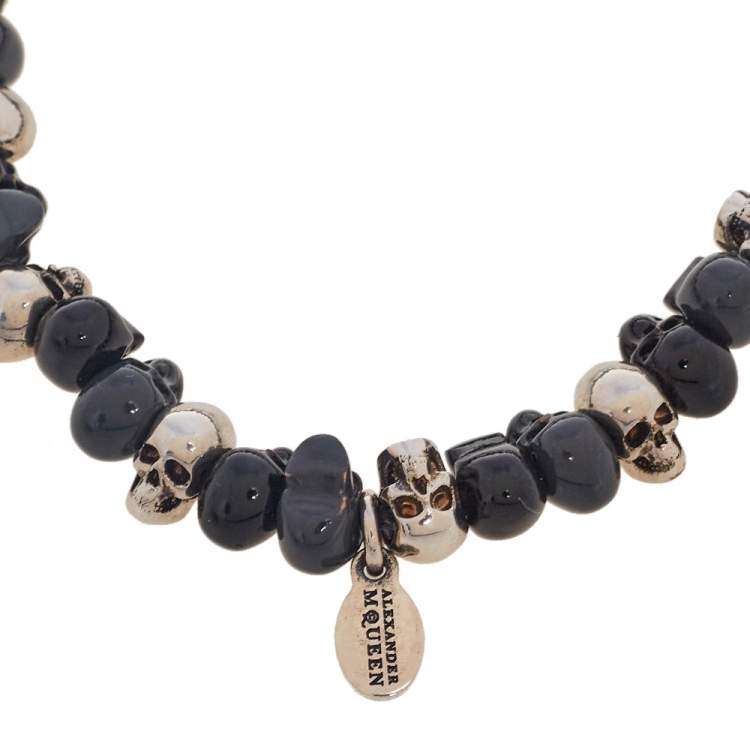 Pre Owned Alexander McQueen Brass Anthracite and Silver Tone Metal Stretchable Bracelet