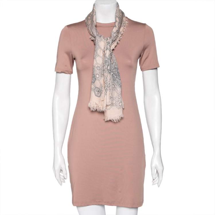 Pre Owned Alexander McQueen Pink Printed Cotton & Silk Square Scarf