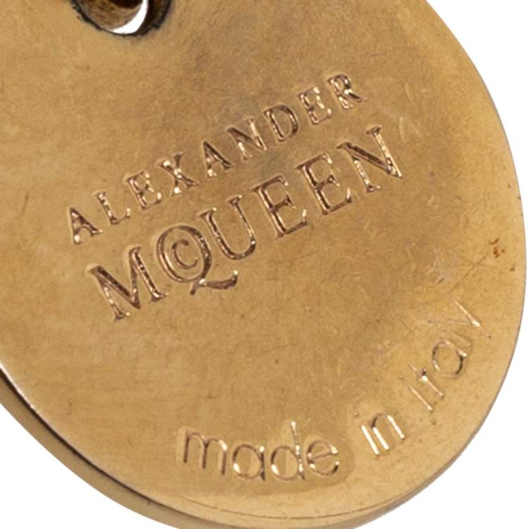 Pre Owned Alexander McQueen Gold Foil Print Snakeskin Double Wrap Skull Charm Bracelet