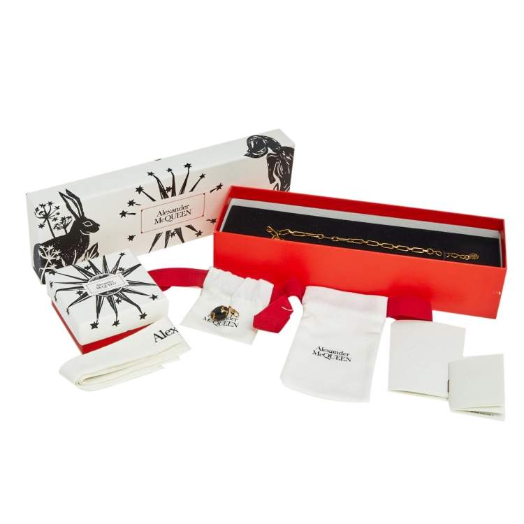 Pre Owned Alexander McQueen Antique Gold Tone Chain Bracelet & Egg Charm Set