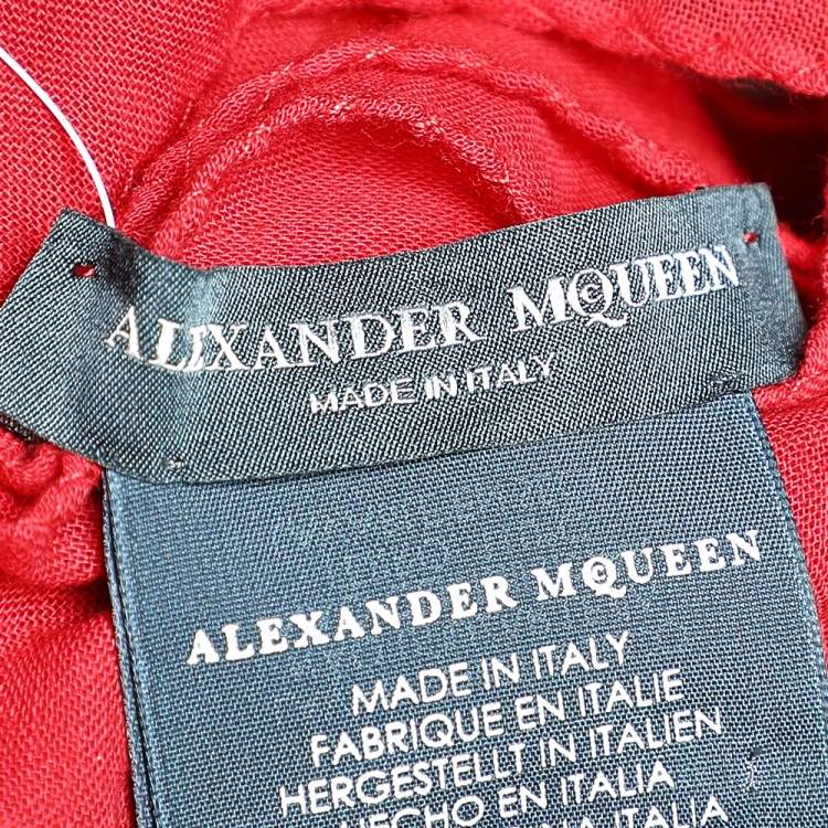 Pre Owned Alexander McQueen Red Skull Printed Cotton & Wool Scarf