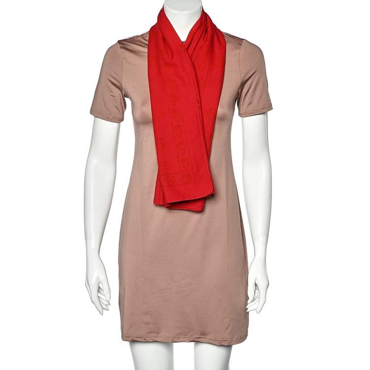 Pre Owned Alexander McQueen Red Skull Printed Cotton & Wool Scarf