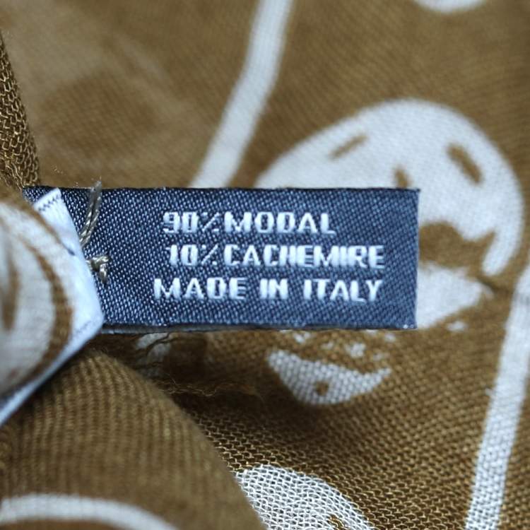 Pre Owned Alexander McQueen Olive Green Skull Print Modal Blend Scarf