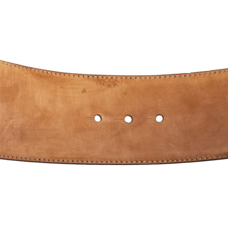 Pre Owned Alexander McQueen Black Patent Leather Chain Waist Wide Belt 90CM