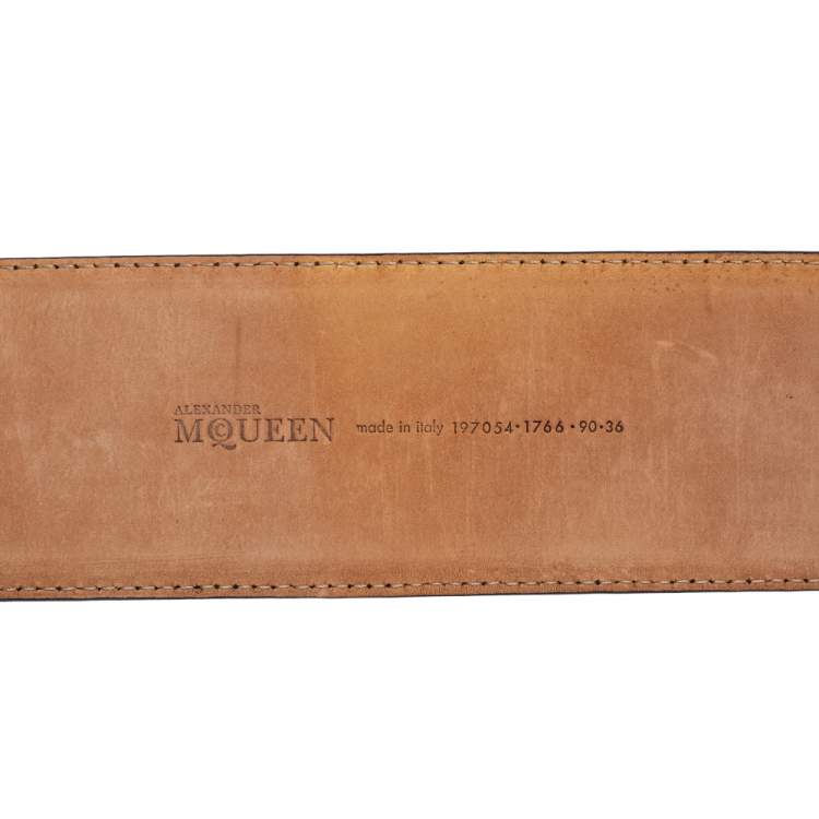 Pre Owned Alexander McQueen Black Patent Leather Chain Waist Wide Belt 90CM