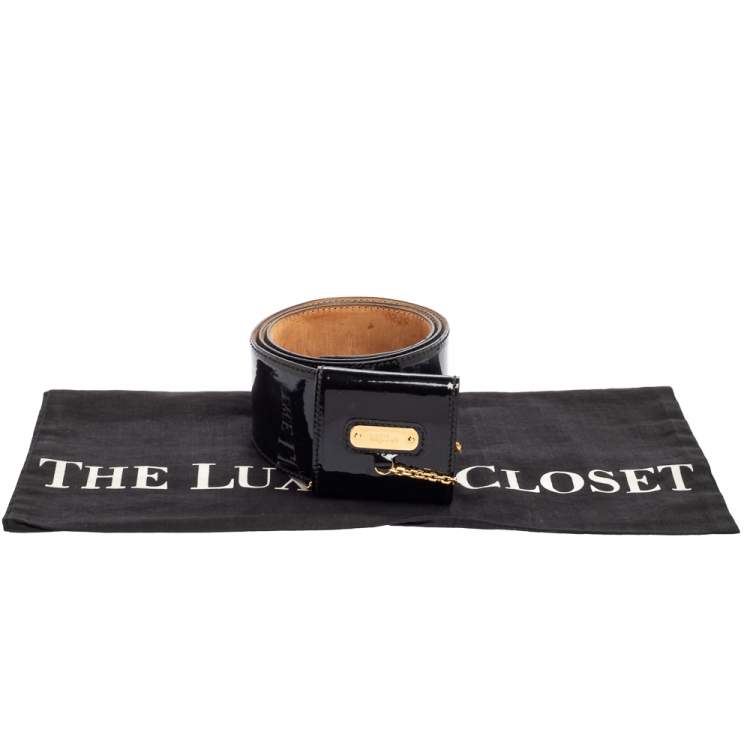 Pre Owned Alexander McQueen Black Patent Leather Chain Waist Wide Belt 90CM