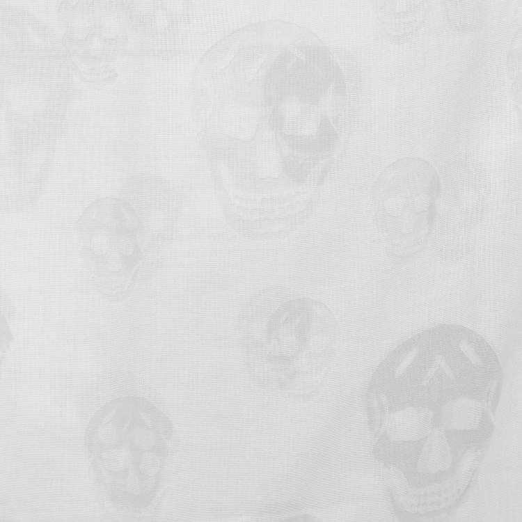 Pre Owned Alexander McQueen Ivory Skull Patterned Cotton Scarf 