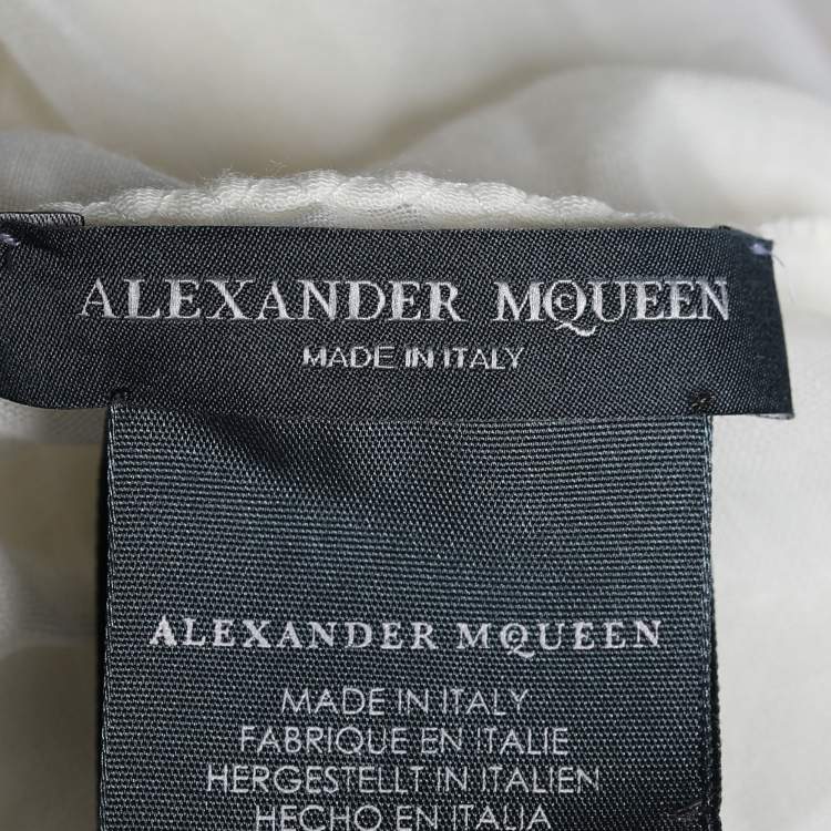 Pre Owned Alexander McQueen Ivory Skull Patterned Cotton Scarf 