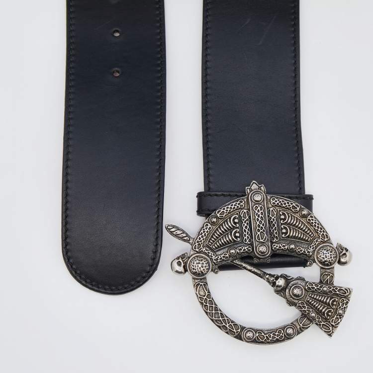Pre Owned Alexander McQueen Black Leather Waist Belt 80cm