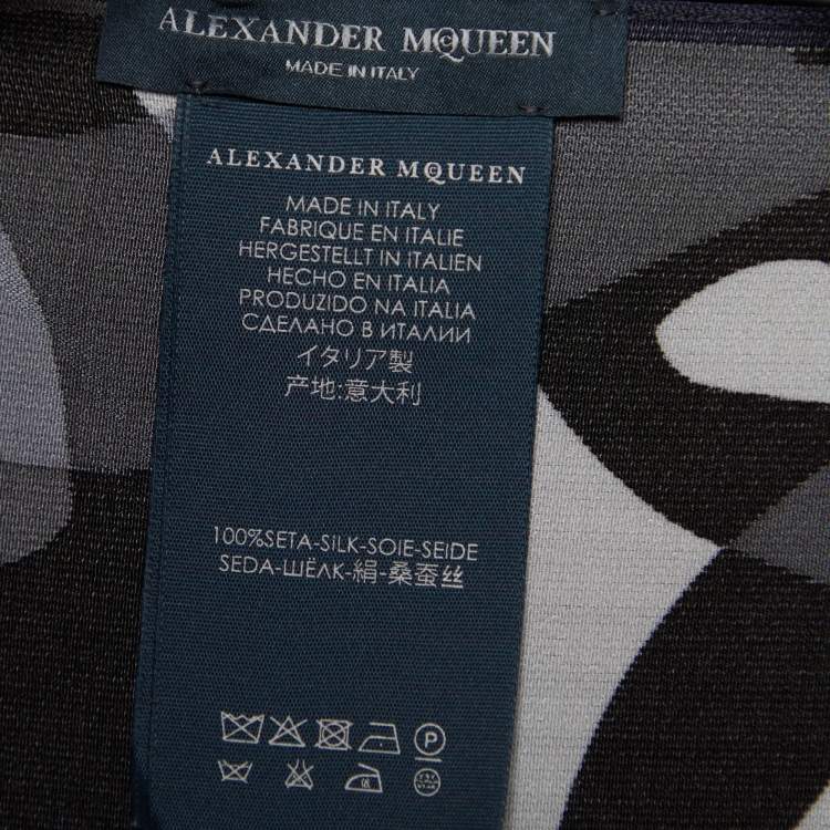 Pre Owned Alexander McQueen Grey Printed Silk Bandana 