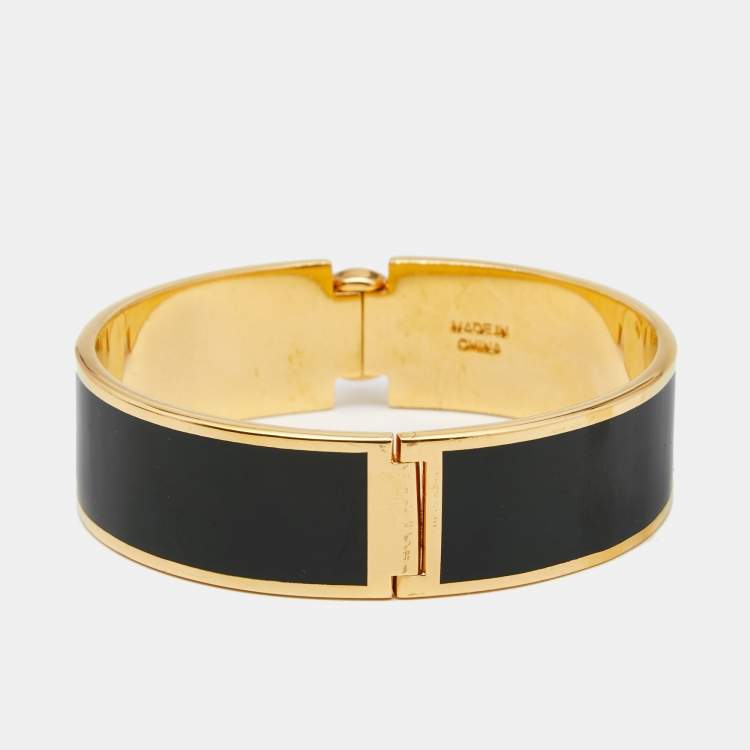 Pre Owned Alexander McQueen Black Enamel Gold Tone Metal Bracelet