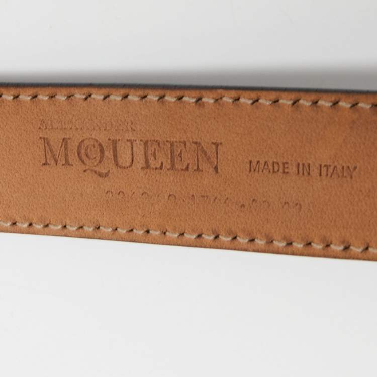 Pre Owned Alexander McQueen Black Patent Leather Buckle Waist Belt 80CM