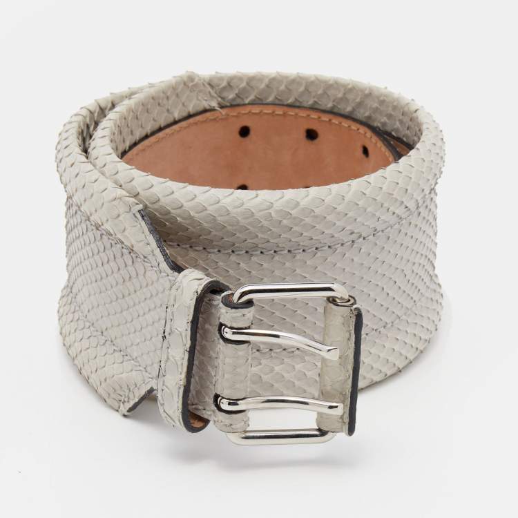 Pre Owned Alexander McQueen Light Grey Python Belt 65CM