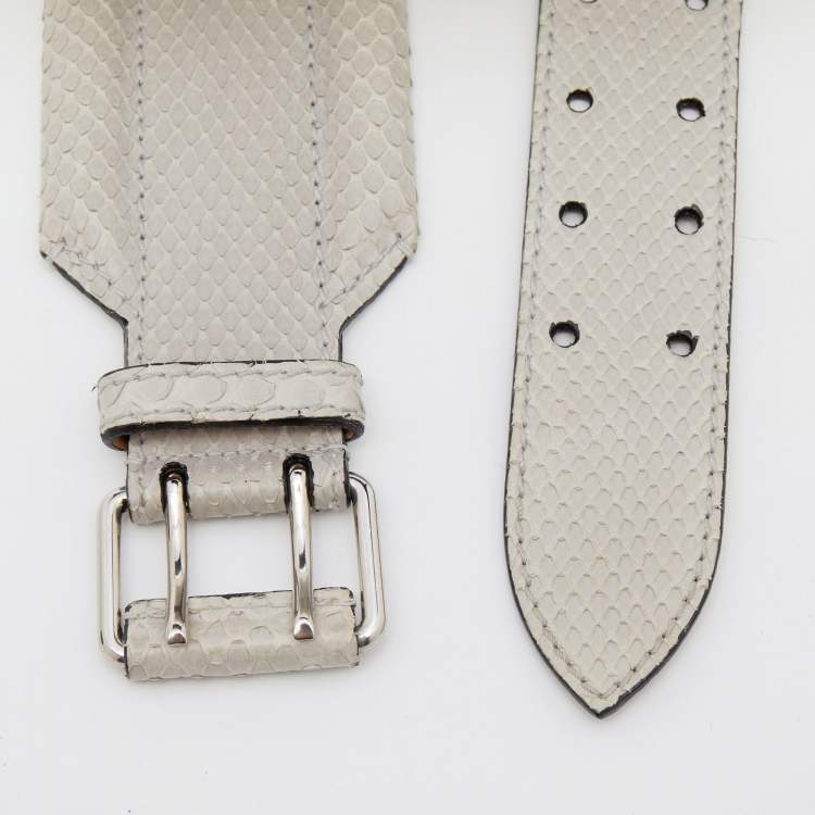Pre Owned Alexander McQueen Light Grey Python Belt 65CM