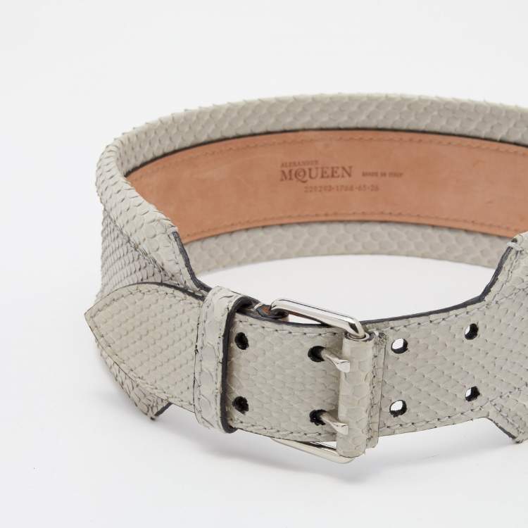 Pre Owned Alexander McQueen Light Grey Python Belt 65CM