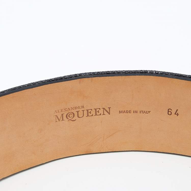 Pre Owned Alexander McQueen Black Woven Raffia Button Belt 80CM