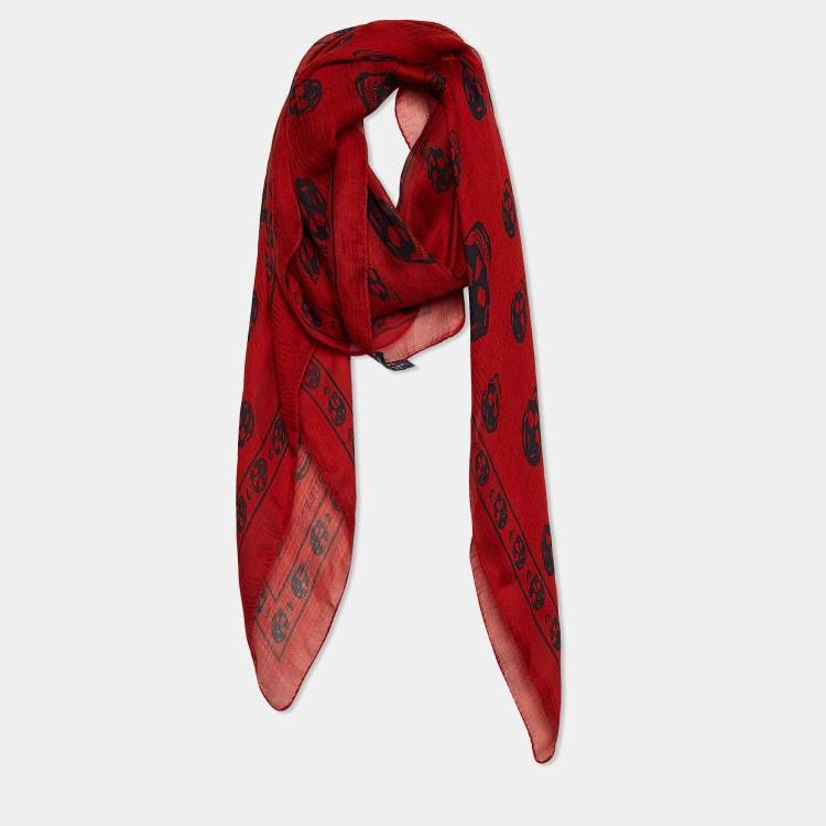 Buy Alexander McQueen Skull Silk Blend Scarf 'Black/Red