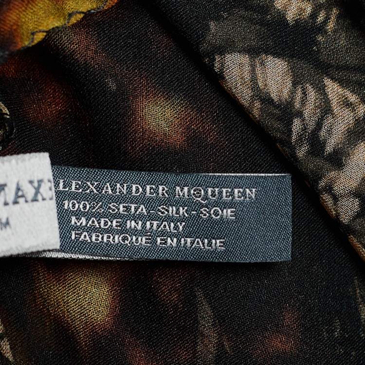 Pre Owned Alexander McQueen Black God Save McQueen Honeycomb Print Silk Scarf