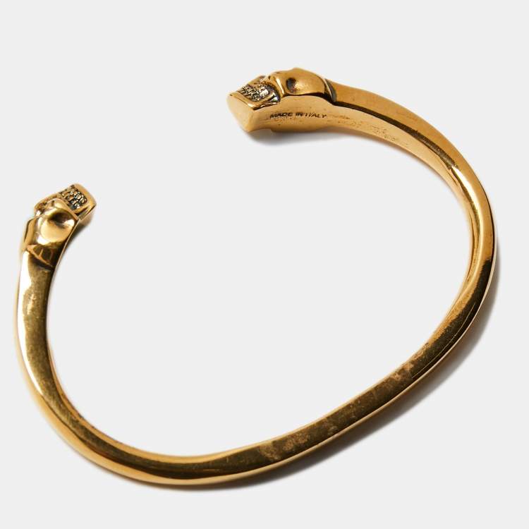 Pre Owned Alexander McQueen Gold Tone Skull Cuff Bracelet