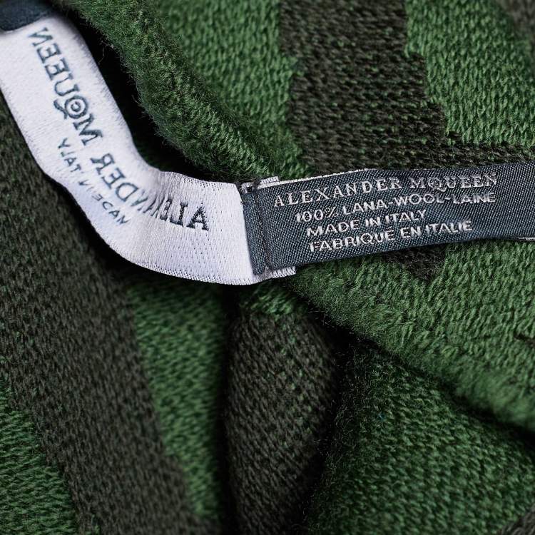 Pre Owned Alexander McQueen Green & Grey Scull Jacquard Wool Stole