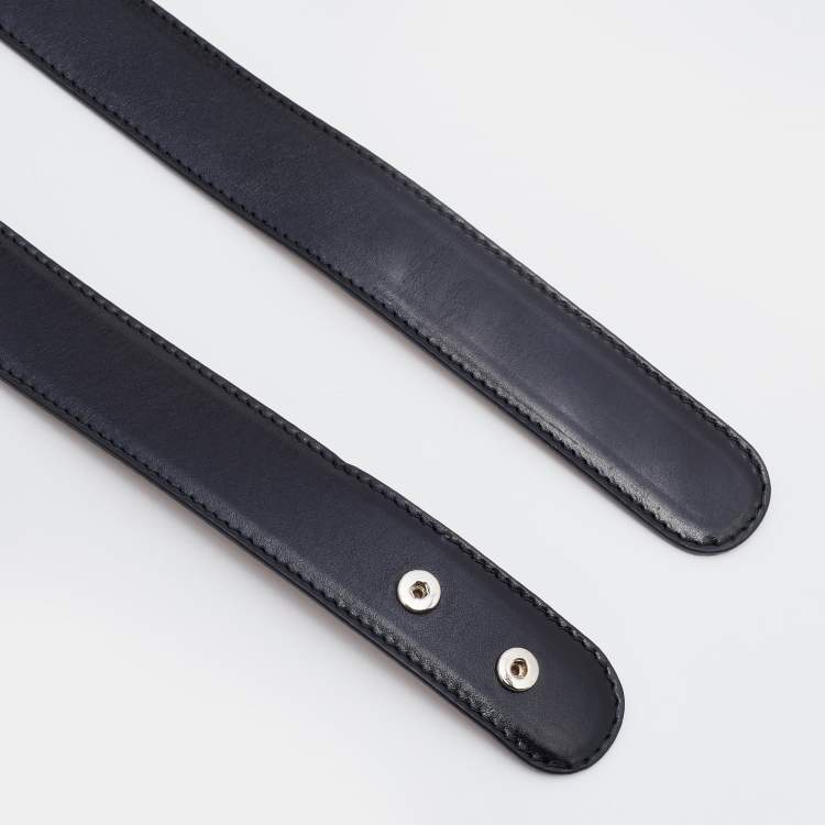 Pre Owned Alexander McQueen Black Leather Sculptured Metal Bow Belt 75CM