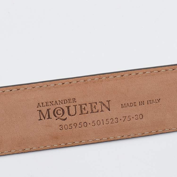 Pre Owned Alexander McQueen Black Leather Sculptured Metal Bow Belt 75CM