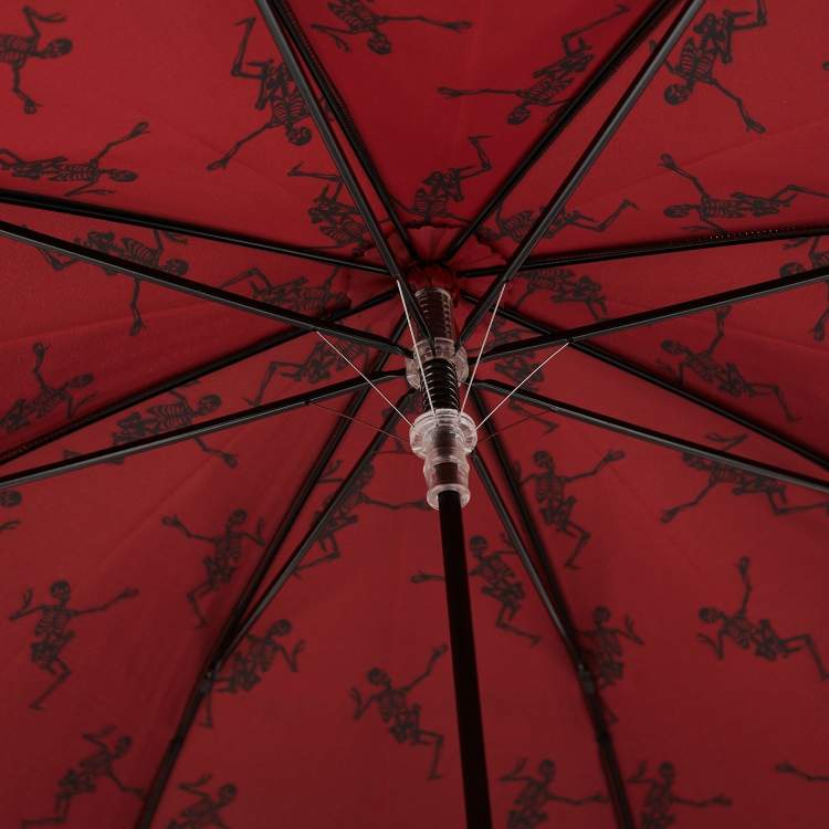 Pre Owned Alexander McQueen Black Dancing Skeleton Print Nylon Long Umbrella