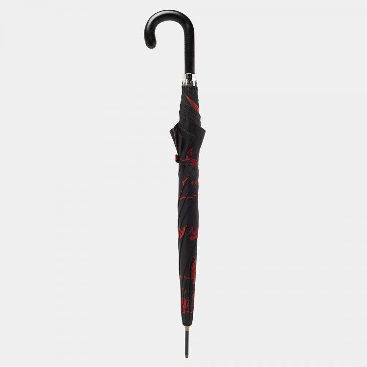 Pre Owned Alexander McQueen Black Dancing Skeleton Print Nylon Long Umbrella