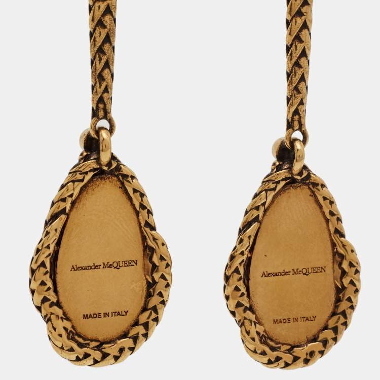 Pre Owned Alexander McQueen Aged Gold Tone Red Teardrop Earrings