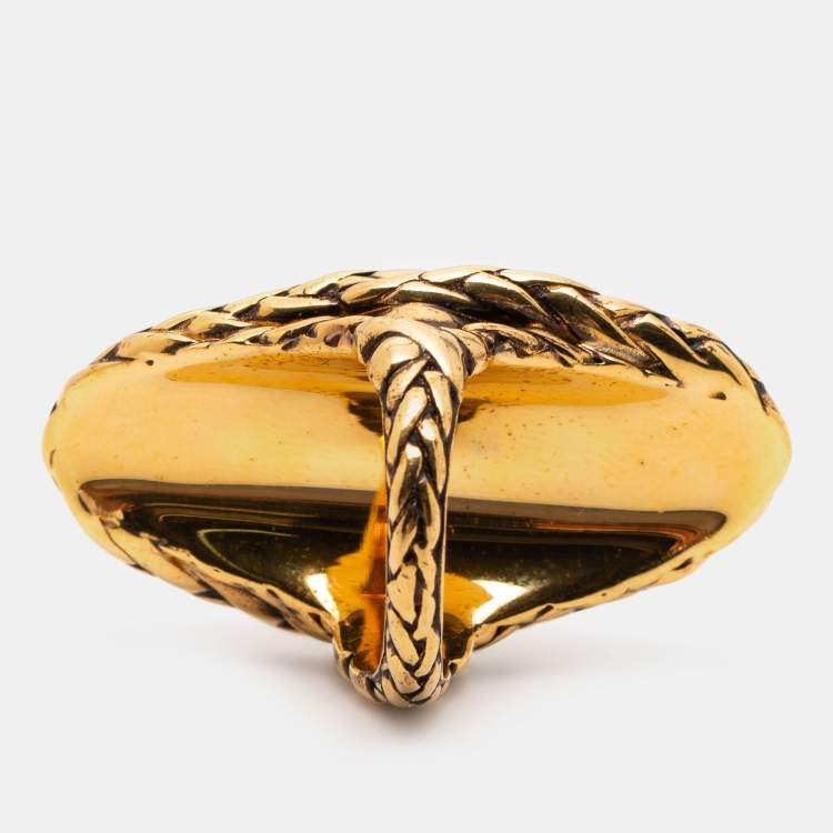 Pre Owned Alexander McQueen Aged Gold Tone Faux Pearl Cocktail Ring Size EU 55