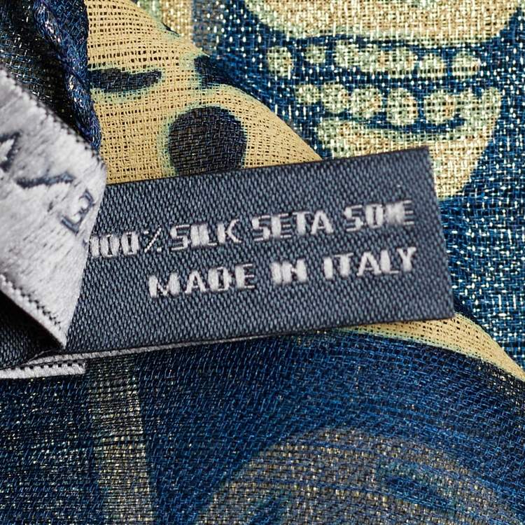 Pre Owned Alexander McQueen Teal Blue Skull Printed Lurex Silk Scarf