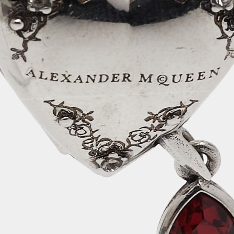 مملوكة مسبقًا Alexander McQueen Heart Dagger Crystals Silver Tone Long Earrings
