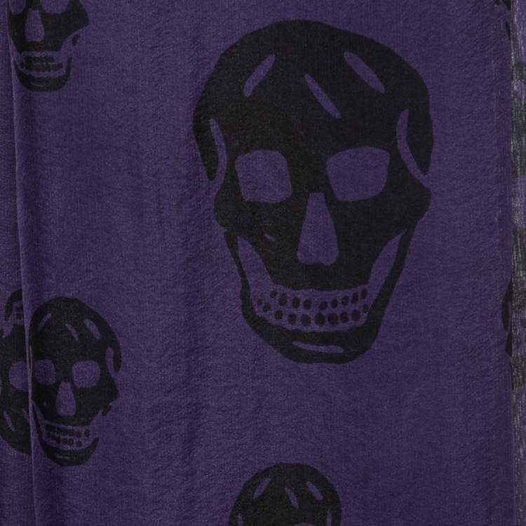 Pre Owned Alexander McQueen Purple Skull Silk Chiffon Scarf