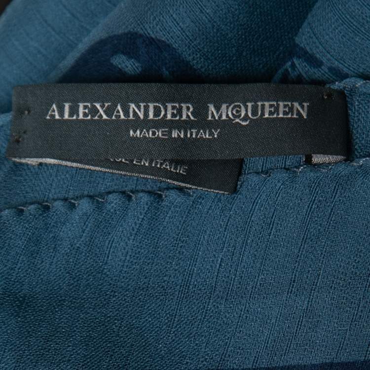 Pre Owned Alexander McQueen Slate Blue Skull Print Silk Chiffon Scarf