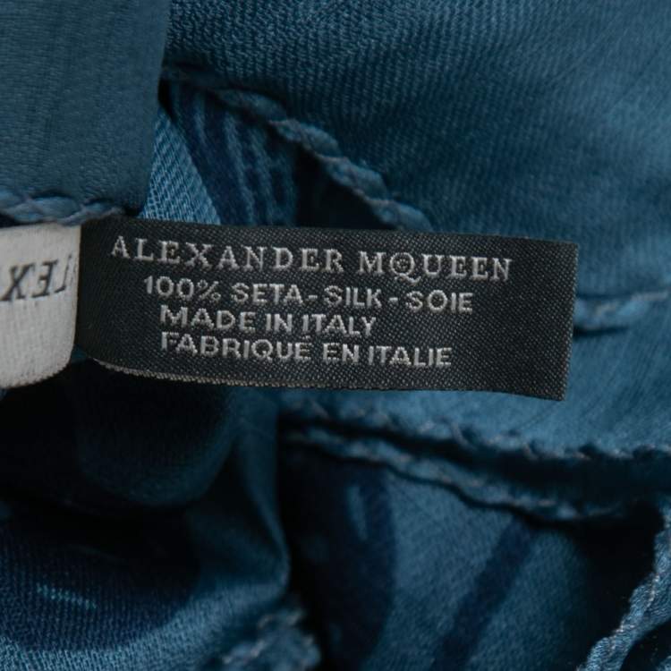 Pre Owned Alexander McQueen Slate Blue Skull Print Silk Chiffon Scarf