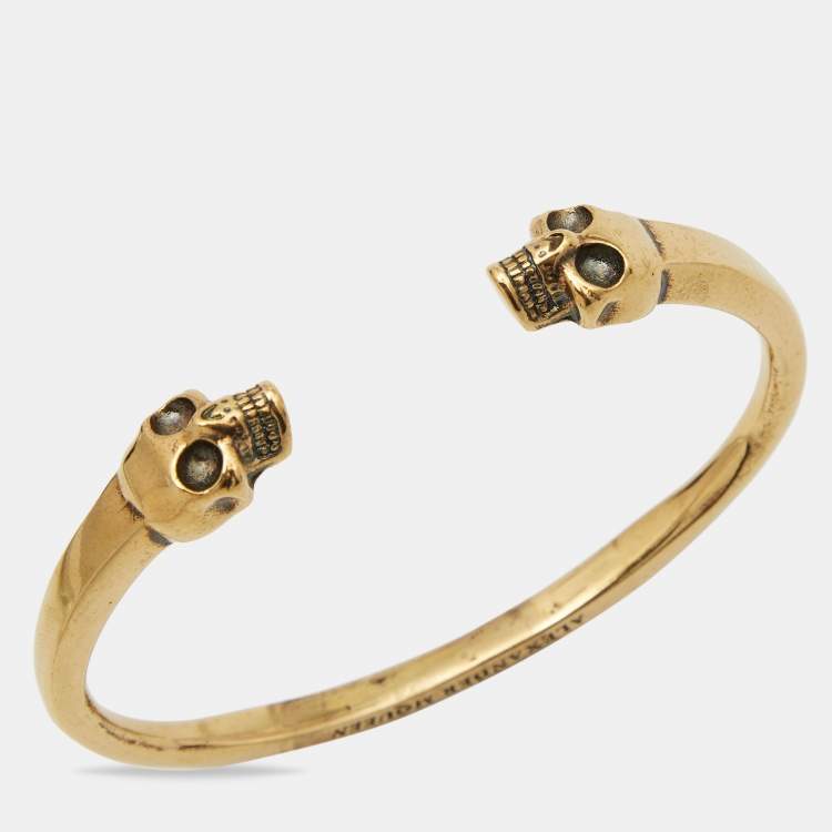 Pre Owned Alexander McQueen Gold Tone Skull Cuff Bracelet
