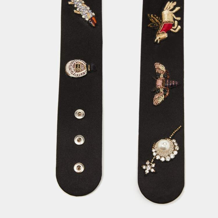 Pre Owned Alexander McQueen Black Satin Embellished Waist Belt 75CM