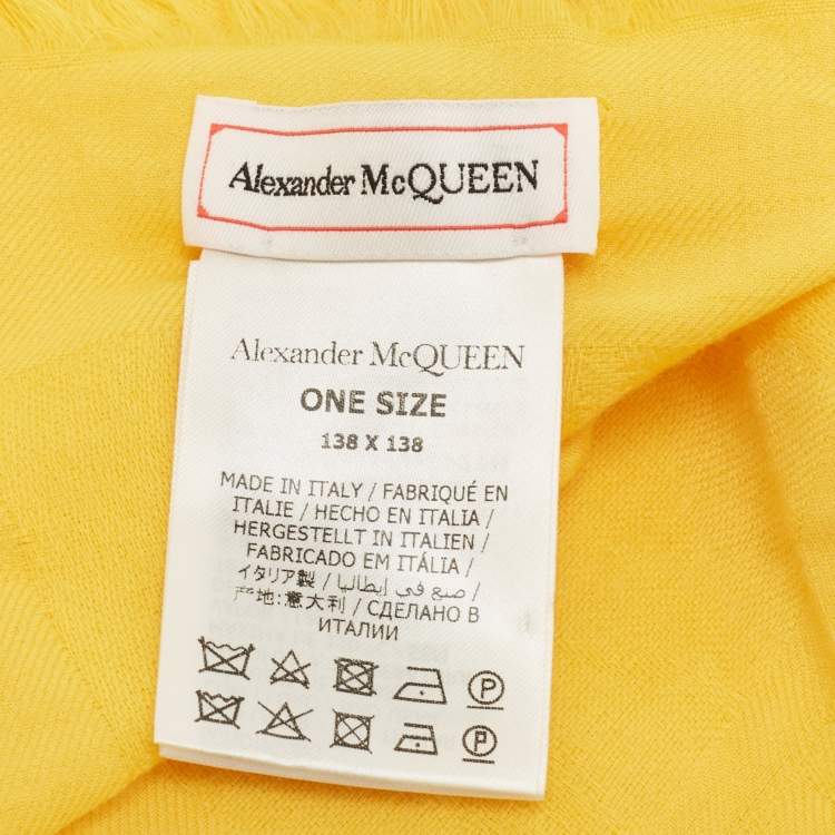Pre Owned Alexander McQueen Yellow Wool Graffiti Logo Jacquard Square Scarf