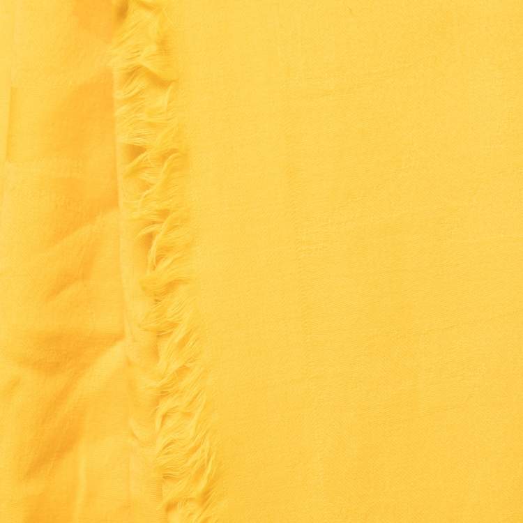 Pre Owned Alexander McQueen Yellow Wool Graffiti Logo Jacquard Square Scarf