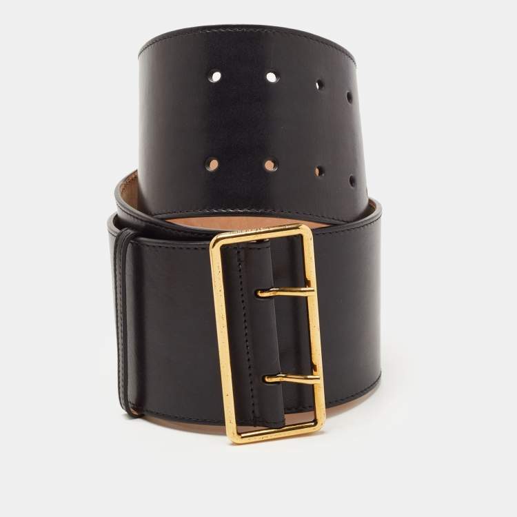 Pre Owned Alexander McQueen Black Leather Waist Belt 75CM