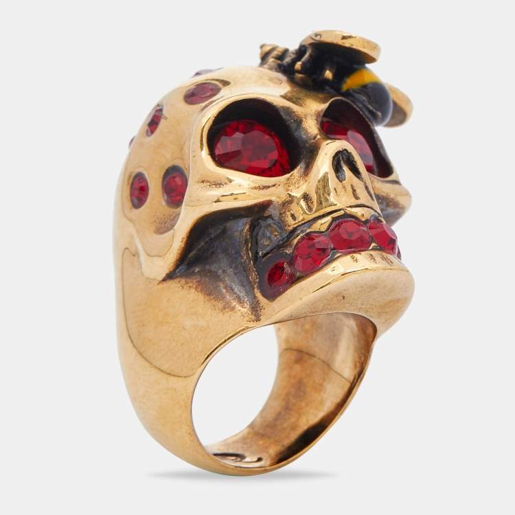Alexander McQueen Skull & Bee Ring in Metallic