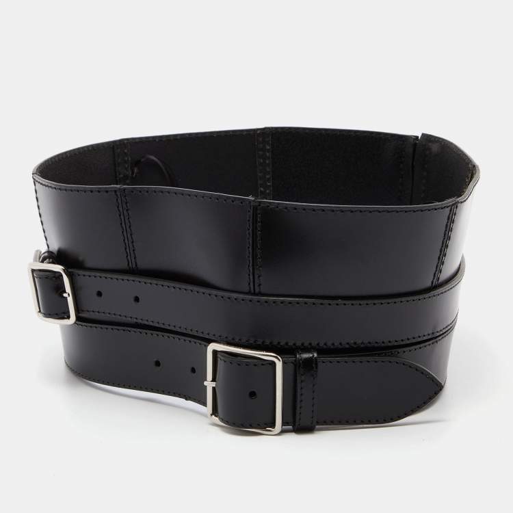 Pre Owned Alexander McQueen Black Leather Wide Waist Belt 38