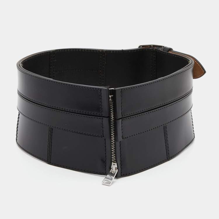 Pre Owned Alexander McQueen Black Leather Wide Waist Belt 38