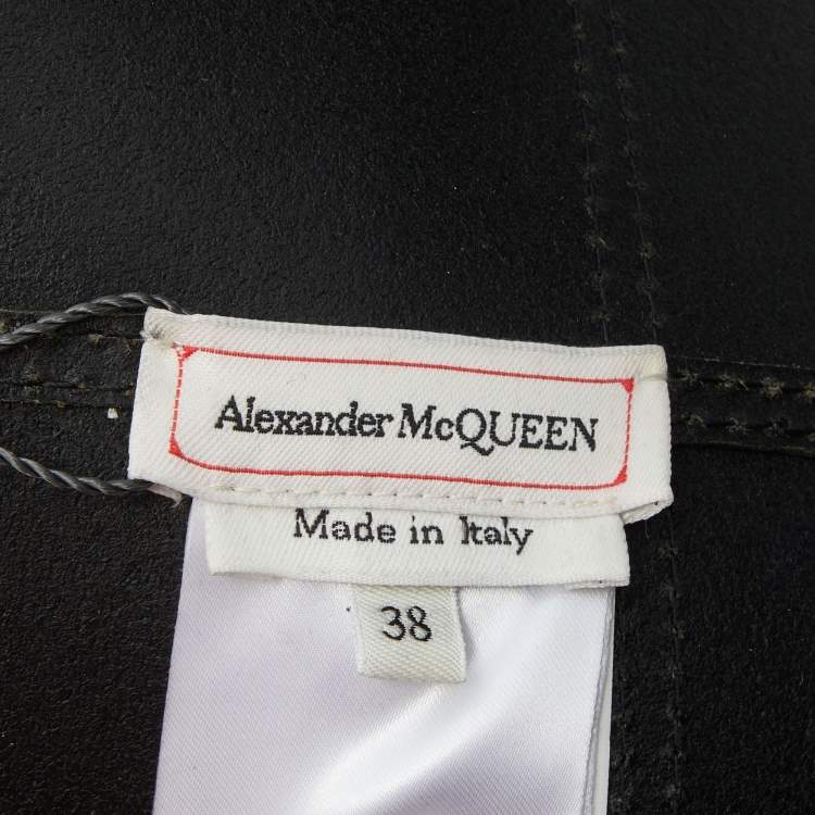 Pre Owned Alexander McQueen Black Leather Wide Waist Belt 38