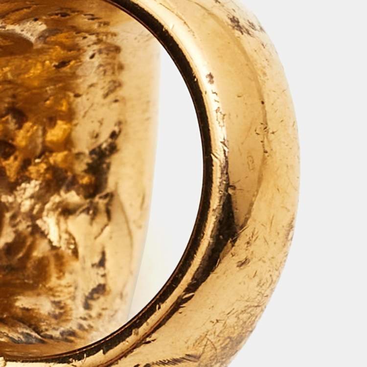 Pre Owned Alexander McQueen Skull Crystals Gold Tone Ring Size 55 
