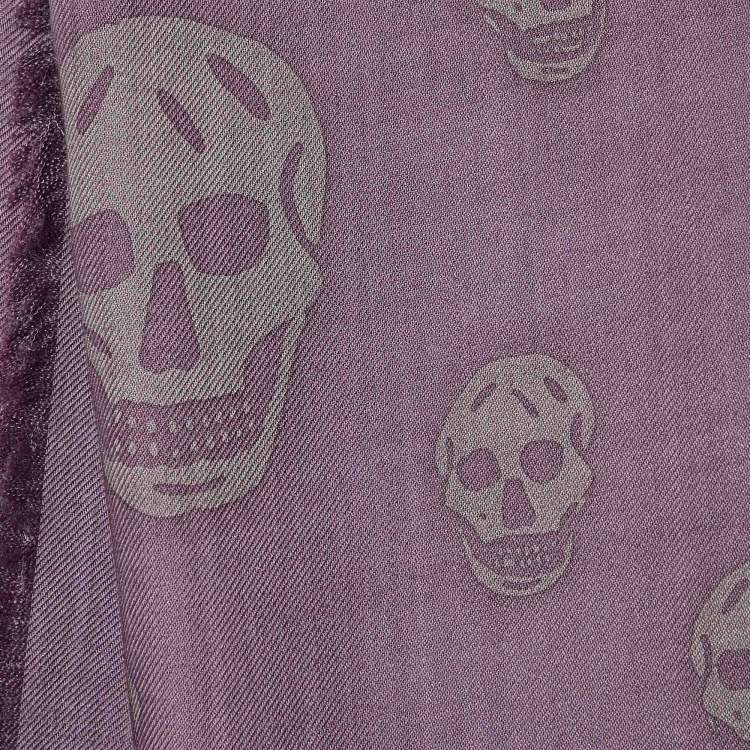 Pre Owned Alexander McQueen Purple Skull Printed Wool & Silk Scarf